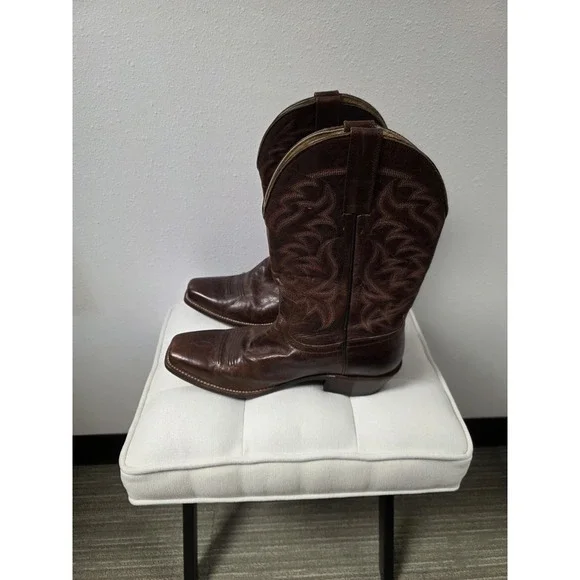 Moonshine Spirit Men's 10D Brown Leather Western Cowboy Boots Square Toe - Picture 2 of 12